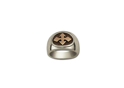 Two Tone Plated Cross Mens Ring